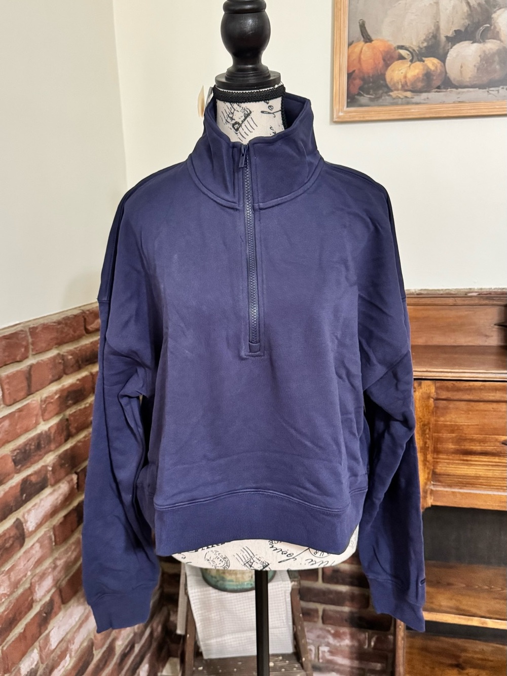 Fabletics Year Round Terry Half Zip Sweatshirt Navy XL NWT